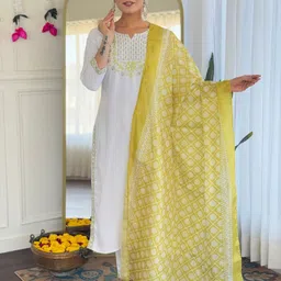 KALINI Women Floral Embroidered Regular Thread Work Kurta with Trousers & With Dupatta-image-19