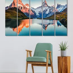 999Store Set of 5 Blue & Green Printed Mountains And Lake Framed Wall Art-61