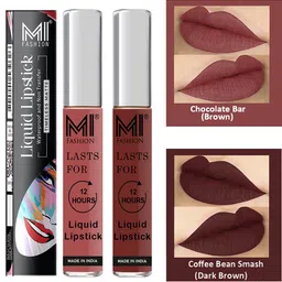 MI FASHION Set of 2 Smudge Free Matte Keeps Moisturize Liquid Lipstick - Brown-12