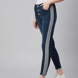 Hubberholme Women Navy Blue Slim Fit Mid-Rise Clean Look Stretchable Jeans-image-11