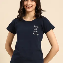 Clt.s Women Navy Blue Pure Cotton Typography Printed Lounge T-shirt-image-40
