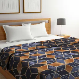 Arrabi Brown & Navy Blue Geometric Mild Winter 450 GSM Double Bed Comforter-image-60