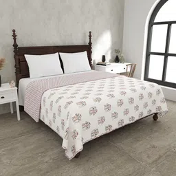 JAIPUR FABRIC Pink & White Printed Mild Winter 120 GSM Pure Cotton Double Bed Dohar-62