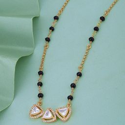 Carlton London Black Gold-Plated CZ-Studded & Beaded Mangalsutra-7
