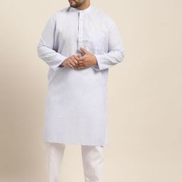 SOJANYA PLUS Men Blue Woven Design Dobby Straight Kurta-image-19