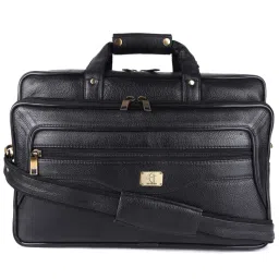 HiLEDER Pure Leather Unisex 16 Inch Briefcase Laptop Messenger Travelling Bag- Black-picture-16