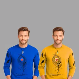 TICOSS Pack Of 2 Graphic Printed Long Sleeves Round Neck Cotton Regular Fit Casual T-shirt-image-47