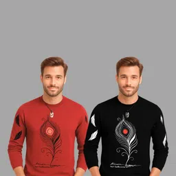 TICOSS Pack Of 2 Graphic Printed Long Sleeves Round Neck Cotton Regular Fit Casual T-shirt-image-27