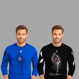 TICOSS Pack Of 2 Graphic Printed Long Sleeves Round Neck Cotton Regular Fit Casual T-shirt-image-36