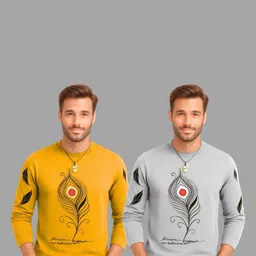 TICOSS Pack Of 2 Graphic Printed Long Sleeves Round Neck Cotton Regular Fit Casual T-shirt-image-41