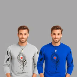 TICOSS Pack Of 2 Graphic Printed Long Sleeves Round Neck Cotton Regular Fit Casual T-shirt-image-35