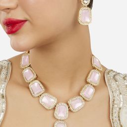 Zaveri Pearls Gold Plated Austrian Diamonds Studded Necklace And Earrings-91