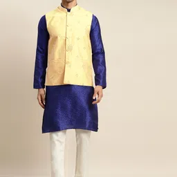 SOJANYA Men Blue Solid Kurta & Churidar Comes With a Nehru Jacket-picture-34