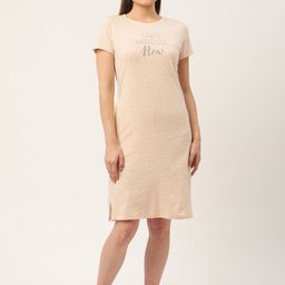 Sweet Dreams Women Beige & Brown Pure Cotton Printed Nightdress-image-97