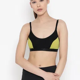 Lady Lyka Black & Lime Green Colourblocked Non-Wired Non Padded Sports Bra-45