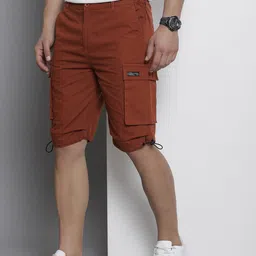The Indian Garage Co Men Solid Loose Fit Cargo Shorts-image-94