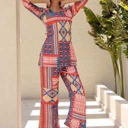 RANGREAL Ethnic Motifs Printed Top With Palazzos Co-Ords-picture-3