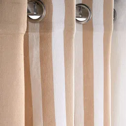 Saral Home Beige & White Striped Black Out Cotton Long Door Curtain-12