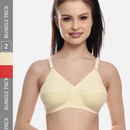FIMS Beige & Red Pack of 2 Cotton Blend Everyday Non-Padded Bra MTR_Cross_Bra_BeigeRed_B-91