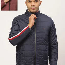 Pierre Carlo Men Navy Blue & Maroon Solid Reversible Padded Jacket-47