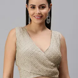 flaher Women Green with a tinge of Grey Embroidered Padded Saree Blouse-image-62