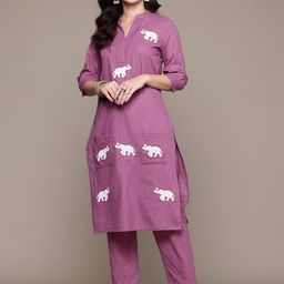 Readiprint Fashions Animal Embroidered Thread Work Pure Cotton Kurta with Trousers-picture-36