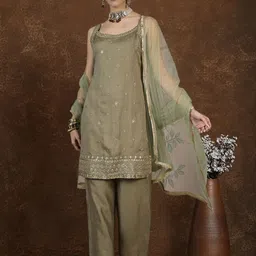 AVANSHEE Women Ethnic Motifs Embroidered Kurta with Palazzo & Dupatta-picture-11
