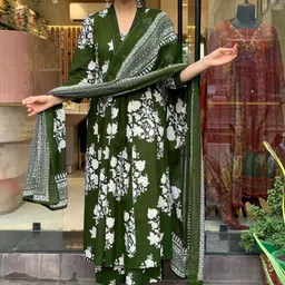 TOOCHKI Floral Printed Pure Cotton Anarkali Kurta With Palazzos And Dupatta-picture-51