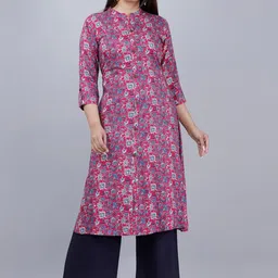MAUKA Women Pink Floral Printed Panelled Kurta with Palazzos-picture-10