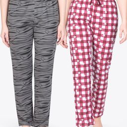 ariel Pack Of 2 Printed Pure Cotton Mid-Rise Lounge Pants-image-10