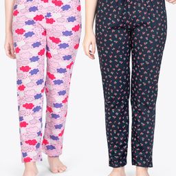 ariel Pack Of 2 Printed Pure Cotton Mid-Rise Lounge Pants-image-98