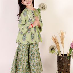 Superminis Girls Ethnic Motifs Printed A-Line Gotta Patti Pure Cotton Kurti with Sharara-picture-47