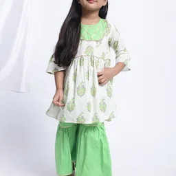Superminis Girls Ethnic Motifs Printed Empire Gotta Patti Pure Cotton Kurta With Sharara-image-25
