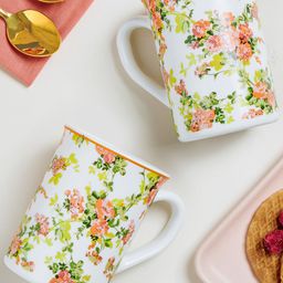 Larah by BOROSIL Premia Series Amora White & Green 2 Pcs Floral Printed Mugs 350 ml Each-image-40