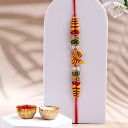 ADIVA Men Peacock Cubic Zirconia Studded Rakhi With Pooja Thali Roli Chawal Gift Set-picture-47