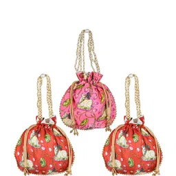 Kuber Industries Pack of 3 Printed Embroidered Silk Potlis-10