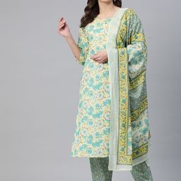 Readiprint Fashions Floral Printed Sequinned Pure Cotton Kurta with Trousers & Dupatta-picture-46