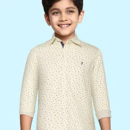 Indian Terrain Boys Cream-Coloured & Navy Blue Ditsy Printed Cotton Casual Shirt-image-102