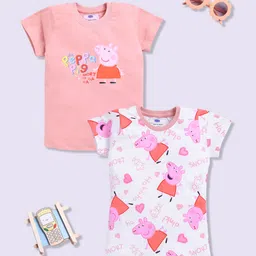 YK X Minute Mirth Girls Pack Of 2 Peppa Pig Printed Pure Cotton T-shirts-image-58