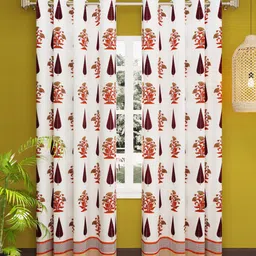 LIVING ROOTS White & Red Ethnic Motifs Block Printed Pure Cotton Door Curtain-image-27