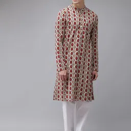 See Designs Men Beige Ethnic Motifs Printed Regular Pure Cotton Kurta with Pyjamas-31