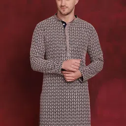 Jompers Geometric Embroidered Thread Work Sequinned Pure Cotton Kurta-34