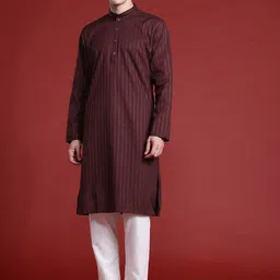 MANQ Men Striped Thread Work Pure Cotton Kurta with Pyjamas-picture-9