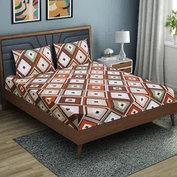 Aura Printed Fitted 144 TC Queen Bedsheet with 2 Pillow Covers-image-59
