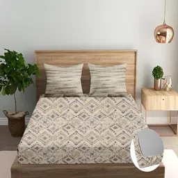 Trance Home Linen Taupe Printed Fitted Cotton 180 TC Queen Bedsheet Set-2.64 m x 2.18 m-image-39