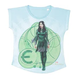 Marvel by Wear Your Mind Girls Blue & Green Superhero Printed Extended Sleeves T-shirt-image-99