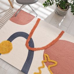 URBAN SPACE Beige & Red Tufted Pure Cotton Anti-Skid Rectangular Carpet-22