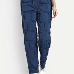 Muvazo Women Custom Self Design Straight Fit Cotton Regular Trousers-image-4
