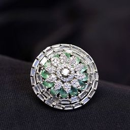 Zoey Rhodium-Plated American Diamond-Studded Finger Ring-image-43