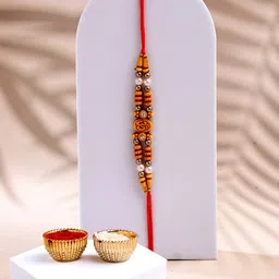 ADIVA Cubic Zirconia Studded Rakhi With Pooja Thali Roli Chawal Gift Set-7